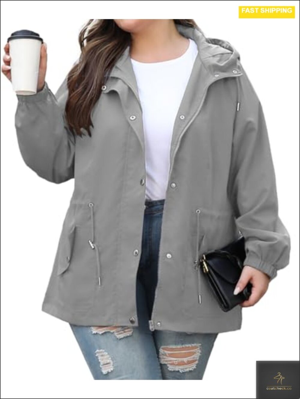 Plus Size Waterproof Rain Jacket Lightweight Hooded Windbreaker